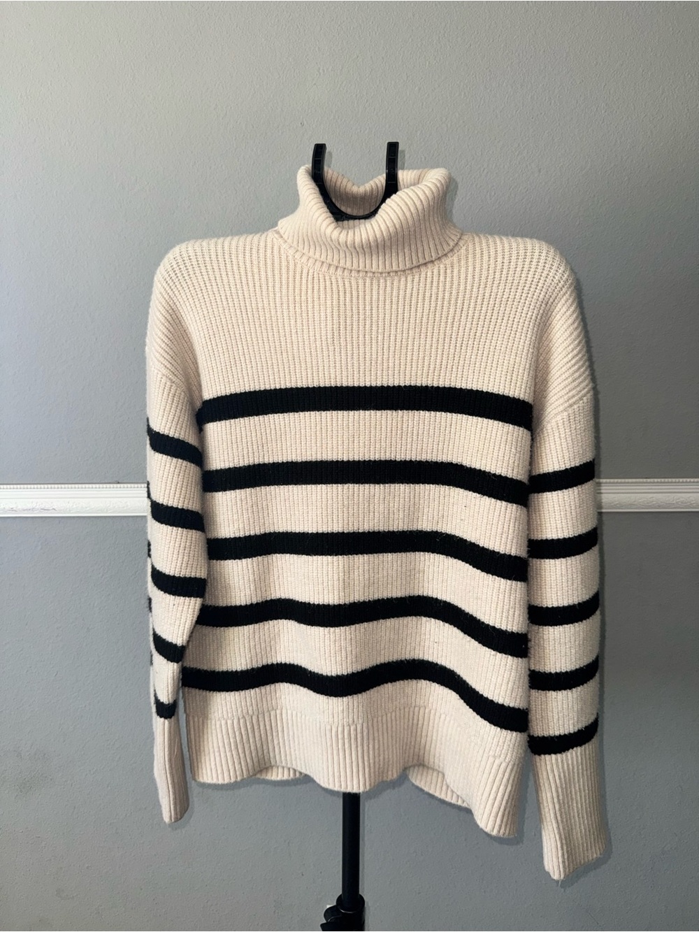 Zara Cream and Black Striped Turtleneck Sweater